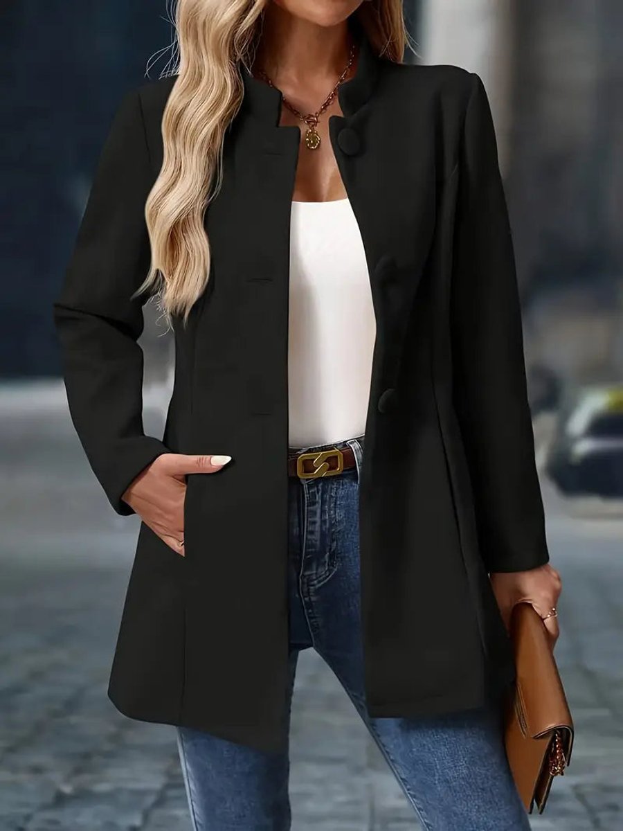Iris | Women's Winter Coat – Stand Collar Button-Front Longline view 2
