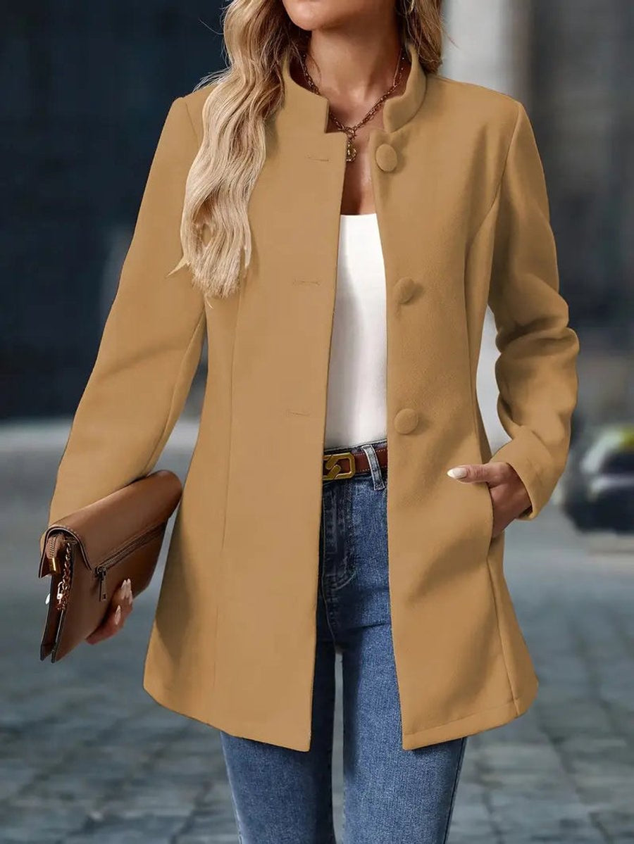 Iris | Women's Winter Coat – Stand Collar Button-Front Longline view 3