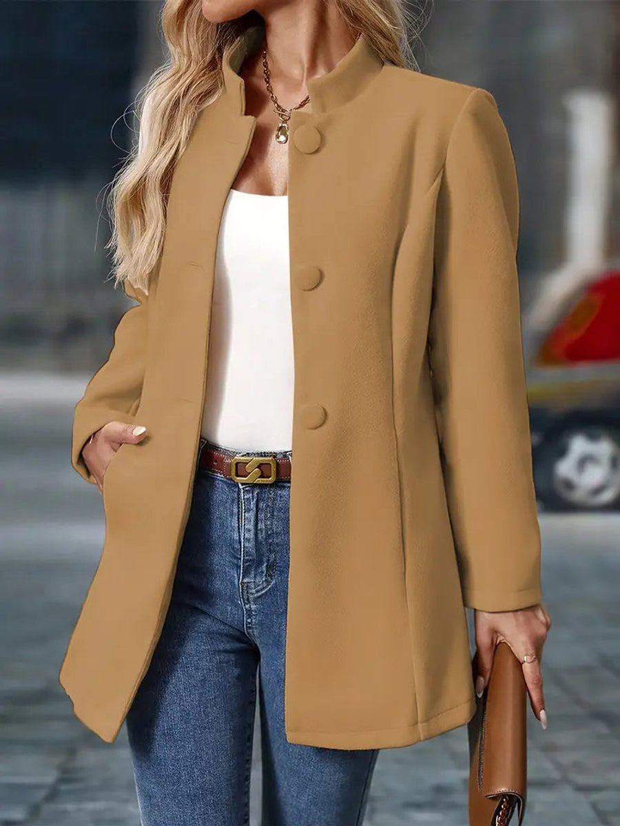 Iris | Women's Winter Coat – Stand Collar Button-Front Longline view 5