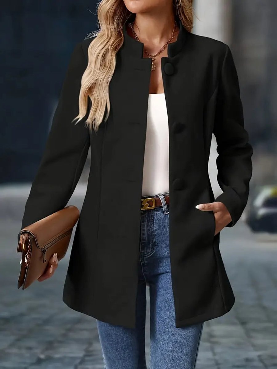 Iris | Women's Winter Coat – Stand Collar Button-Front Longline view 6