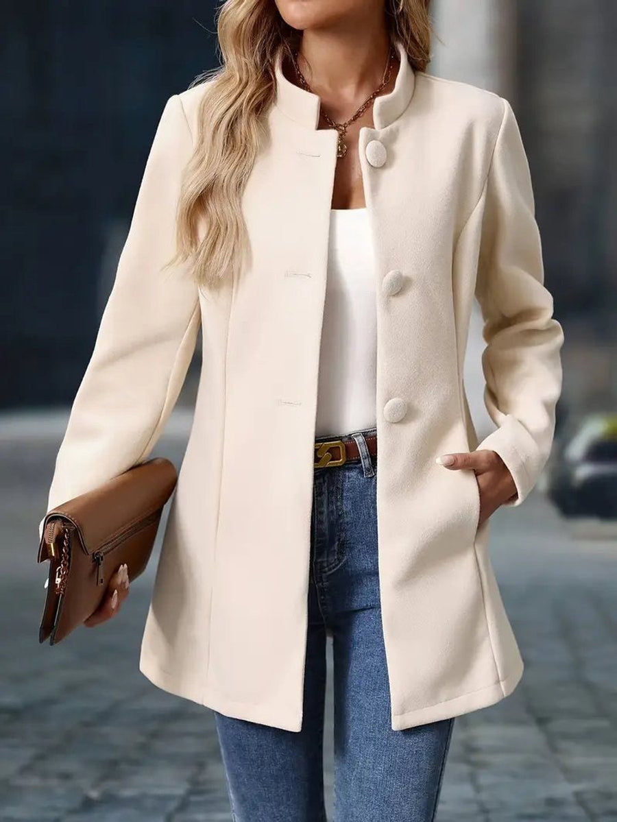 Iris | Women's Winter Coat – Stand Collar Button-Front Longline view 9