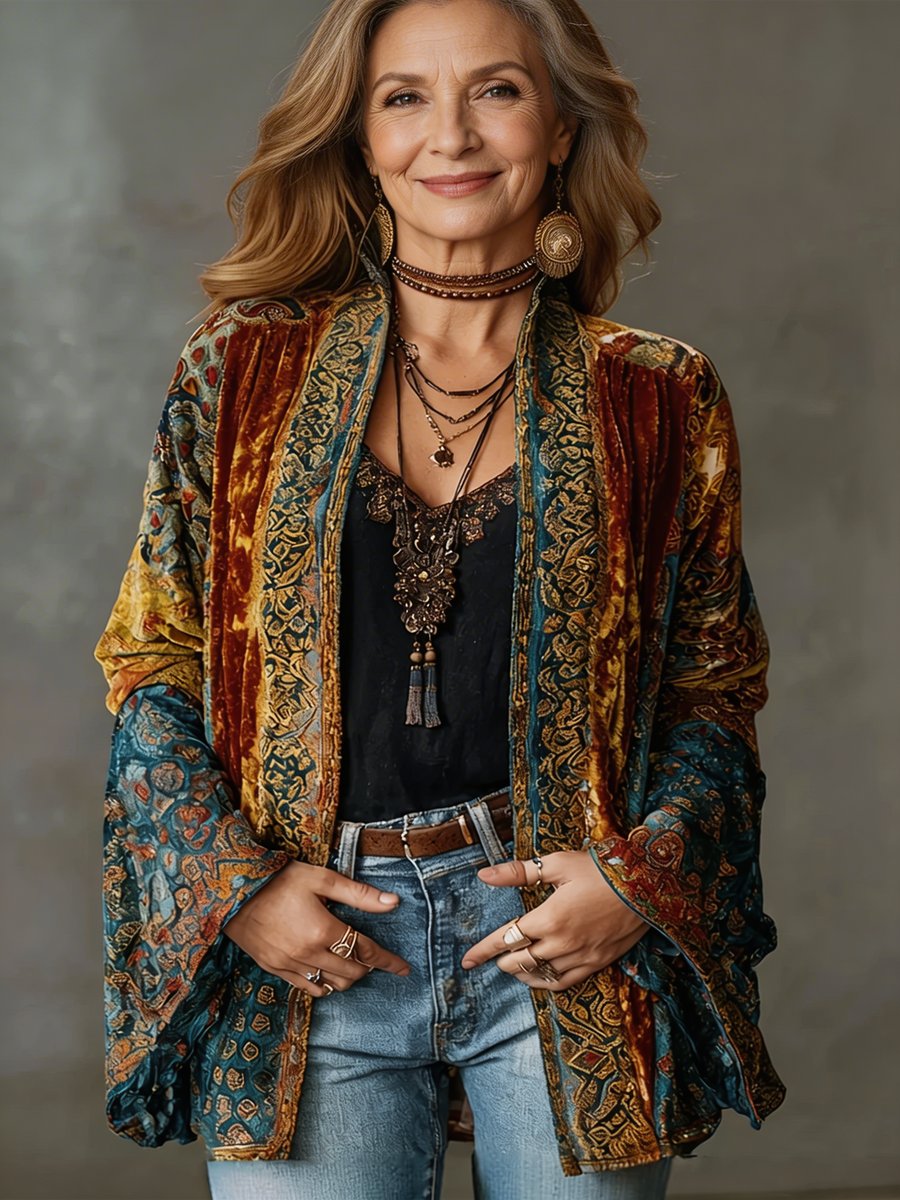 Theodora | Women's Quilted Jacket – Boho Vintage Loose-Fit Kimono view 2