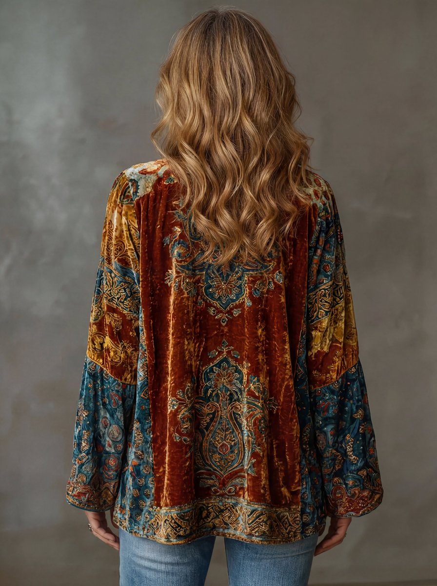 Theodora | Women's Quilted Jacket – Boho Vintage Loose-Fit Kimono view 1