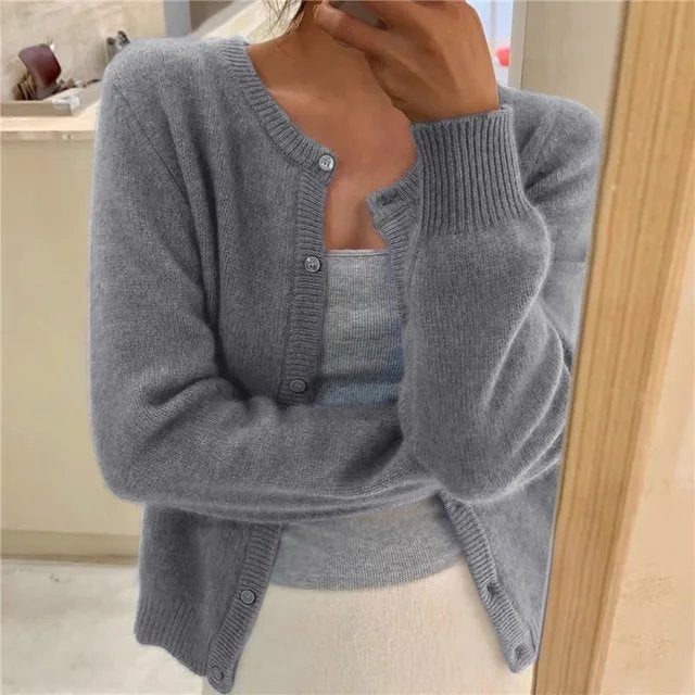 Millie | Women's Winter Cardigan – Cashmere-Feel Crew Neck Cropped