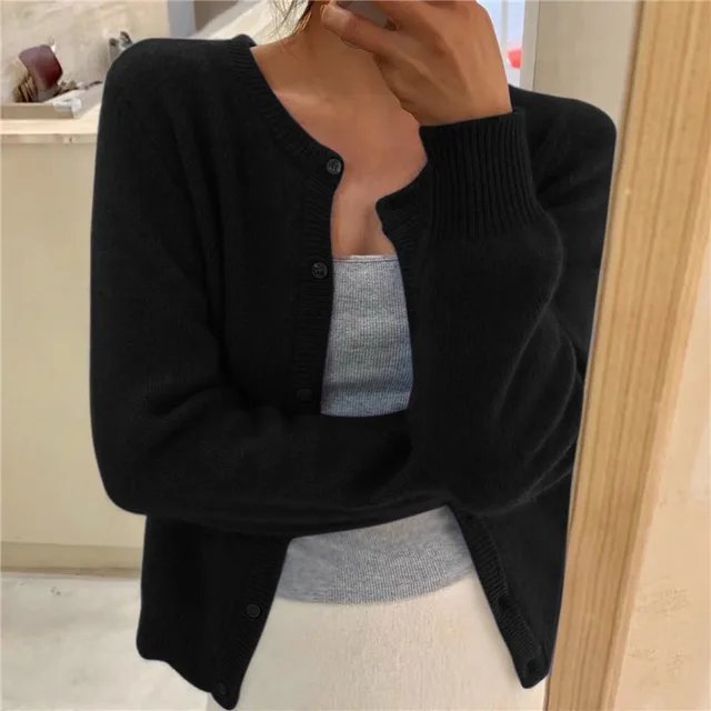 Millie | Women's Winter Cardigan – Cashmere-Feel Crew Neck Cropped view 2