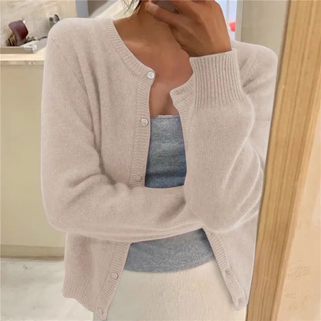 Millie | Women's Winter Cardigan – Cashmere-Feel Crew Neck Cropped view 3