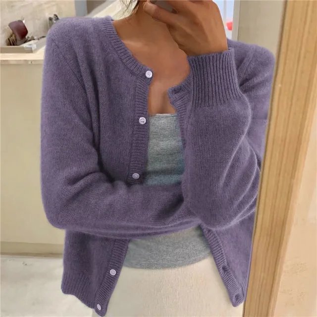 Millie | Women's Winter Cardigan – Cashmere-Feel Crew Neck Cropped view 4