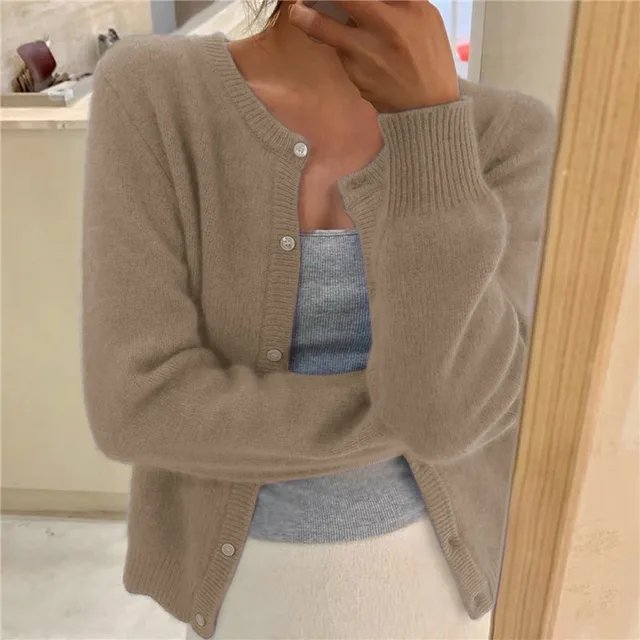 Millie | Women's Winter Cardigan – Cashmere-Feel Crew Neck Cropped view 5