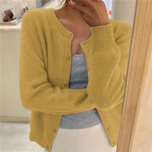 Millie | Women's Winter Cardigan – Cashmere-Feel Crew Neck Cropped view 6