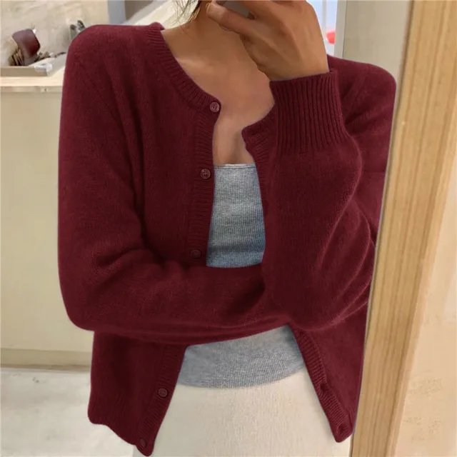 Millie | Women's Winter Cardigan – Cashmere-Feel Crew Neck Cropped view 7