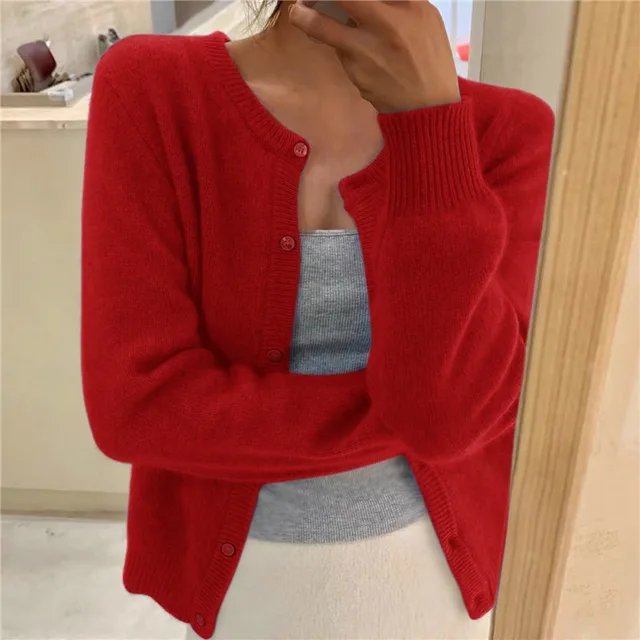 Millie | Women's Winter Cardigan – Cashmere-Feel Crew Neck Cropped view 8