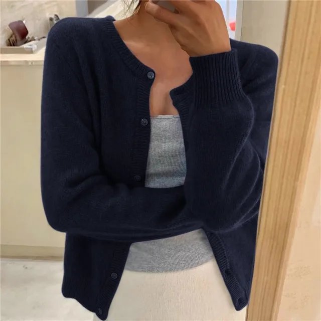 Millie | Women's Winter Cardigan – Cashmere-Feel Crew Neck Cropped view 9