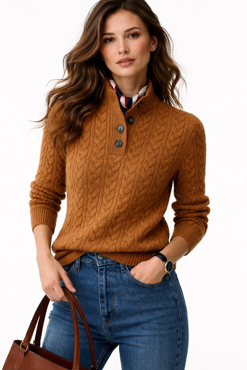 Octavia | Women's Winter Sweater – Wool-Blend Cable Knit Button Collar