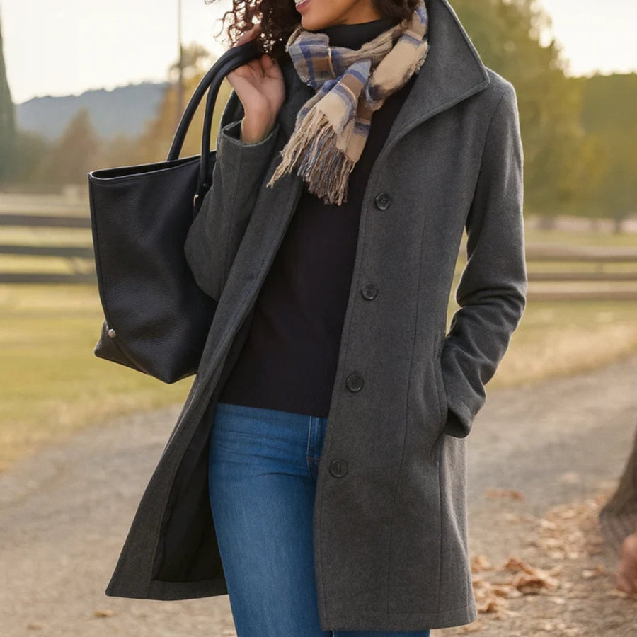 Constance | Women's Winter Coat – Classic Mid-Length Button-Up view 2