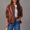 Odette | Women's Bomber Jacket – Relaxed Faux Leather Zip-Up