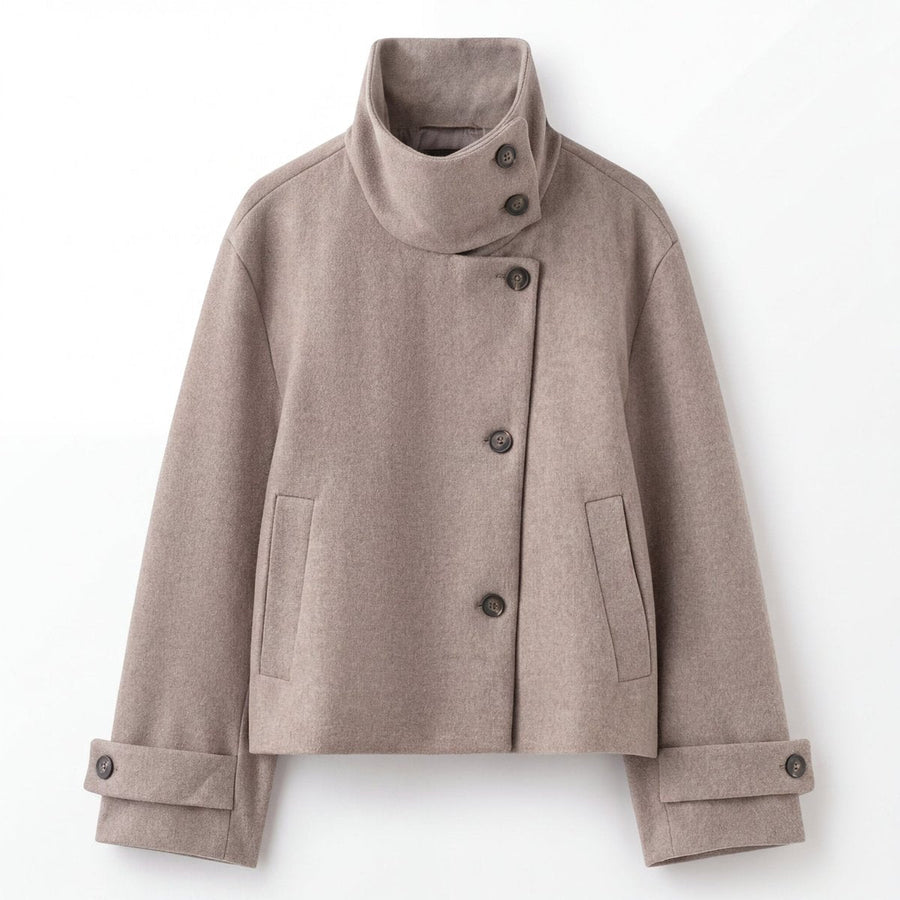 Lucinda | Women's Winter Coat – Wool Stand Collar Asymmetric Button view 2