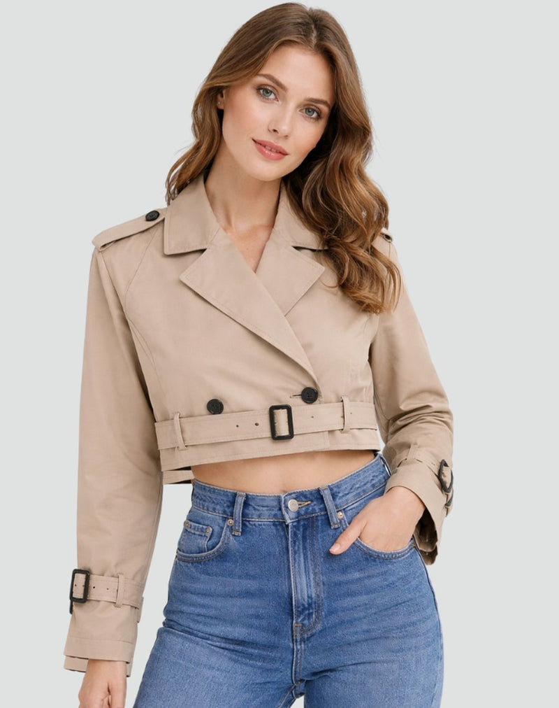 Imogen | Women's Trench Coat – Cropped Double-Breasted Belted