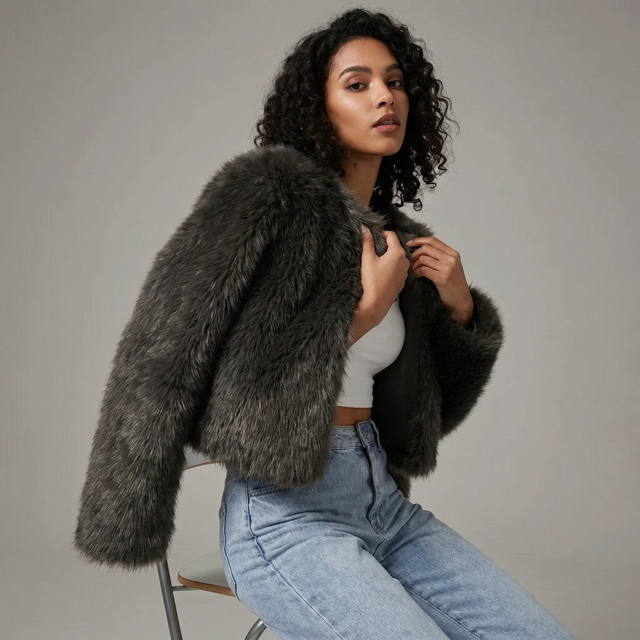Lorna | Women's Faux Fur Coat – Cropped Short Jacket view 3