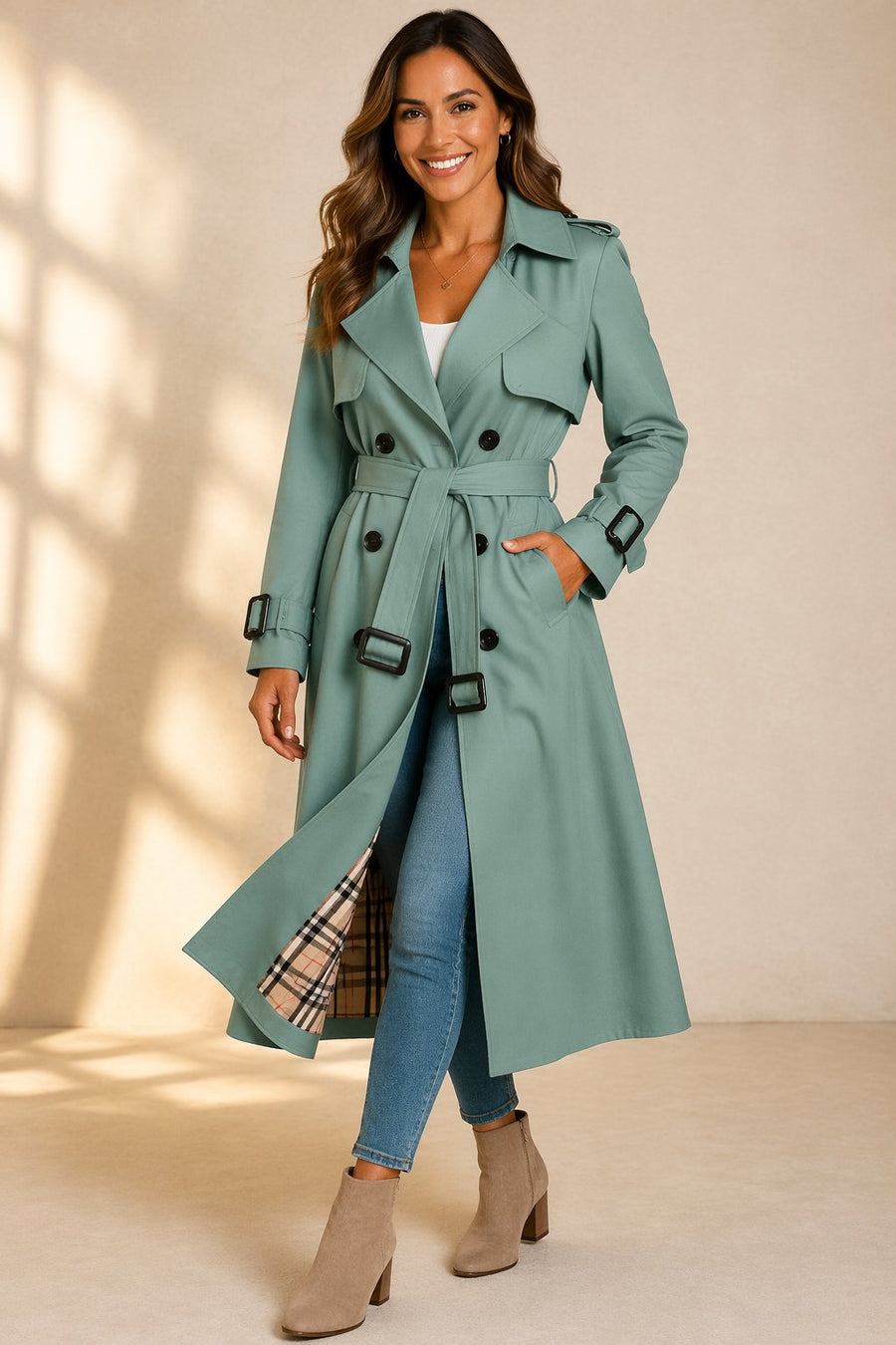 Annabel | Women's Trench Coat – Double-Breasted Belted Long view 1