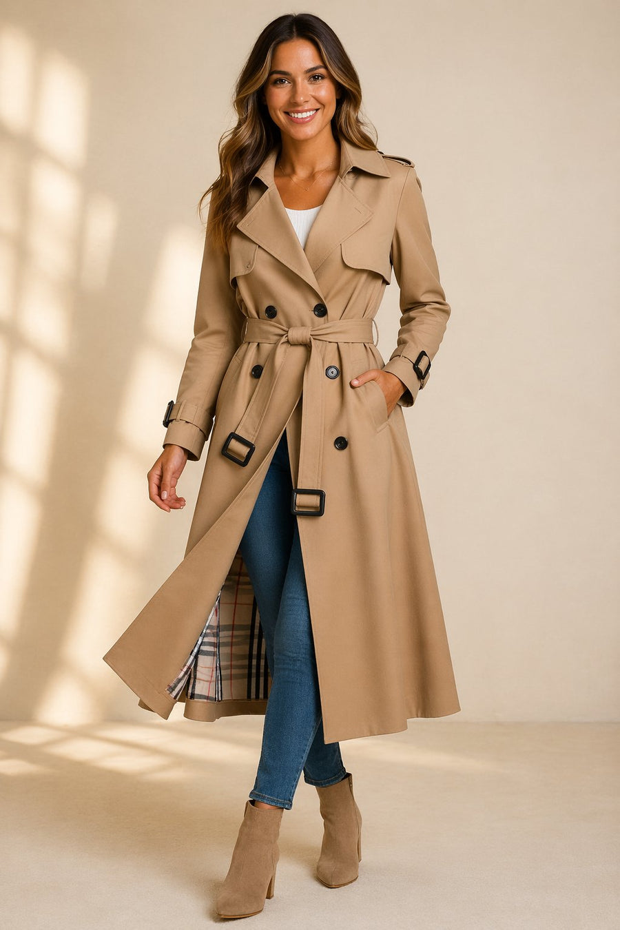 Annabel | Women's Trench Coat – Double-Breasted Belted Long view 2