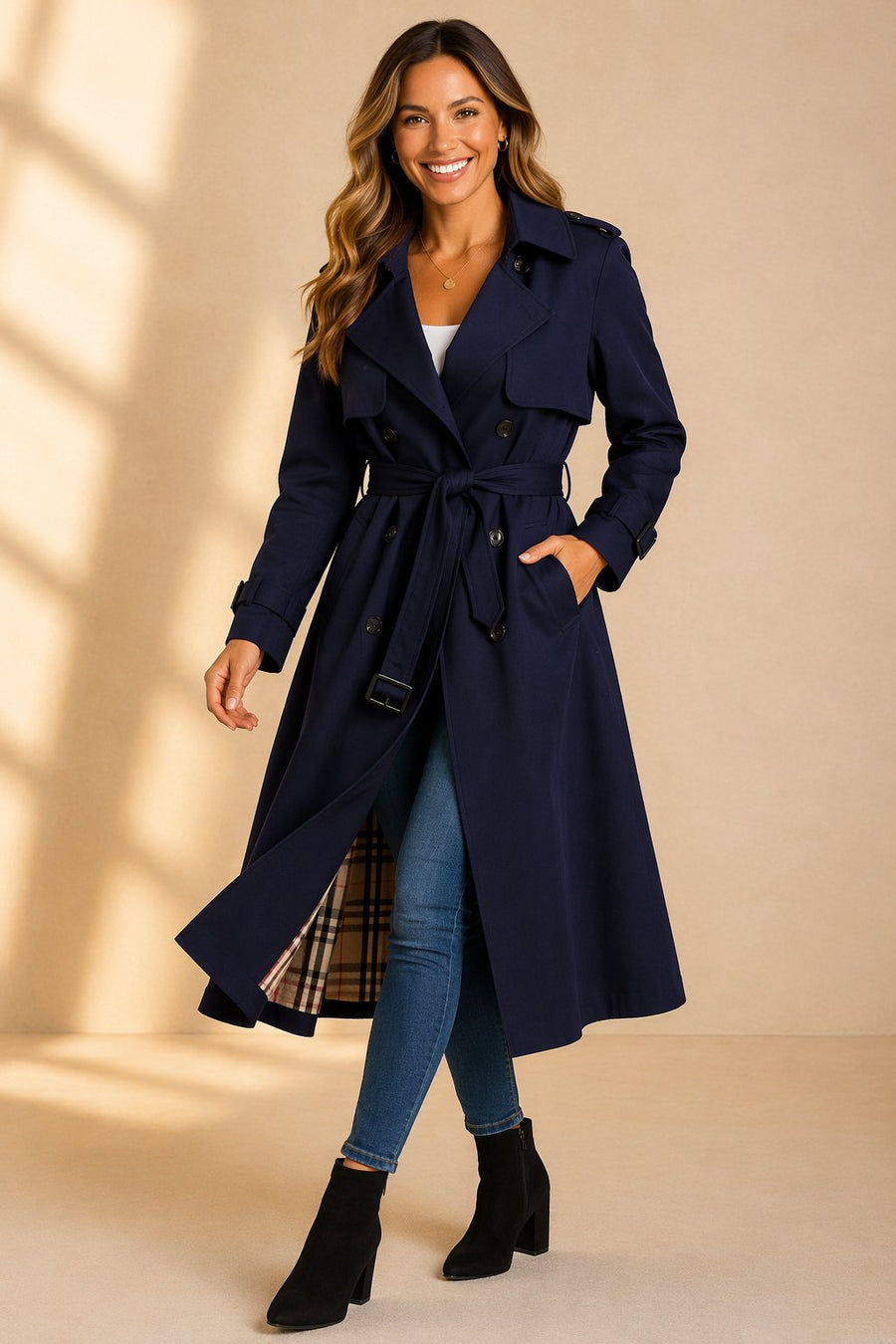 Annabel | Women's Trench Coat – Double-Breasted Belted Long view 4