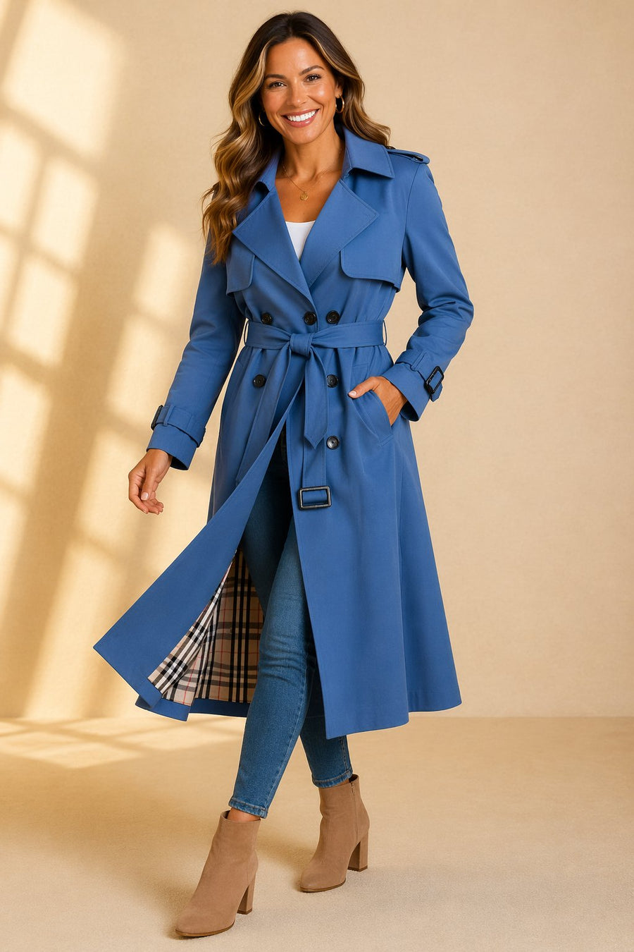 Annabel | Women's Trench Coat – Double-Breasted Belted Long view 5