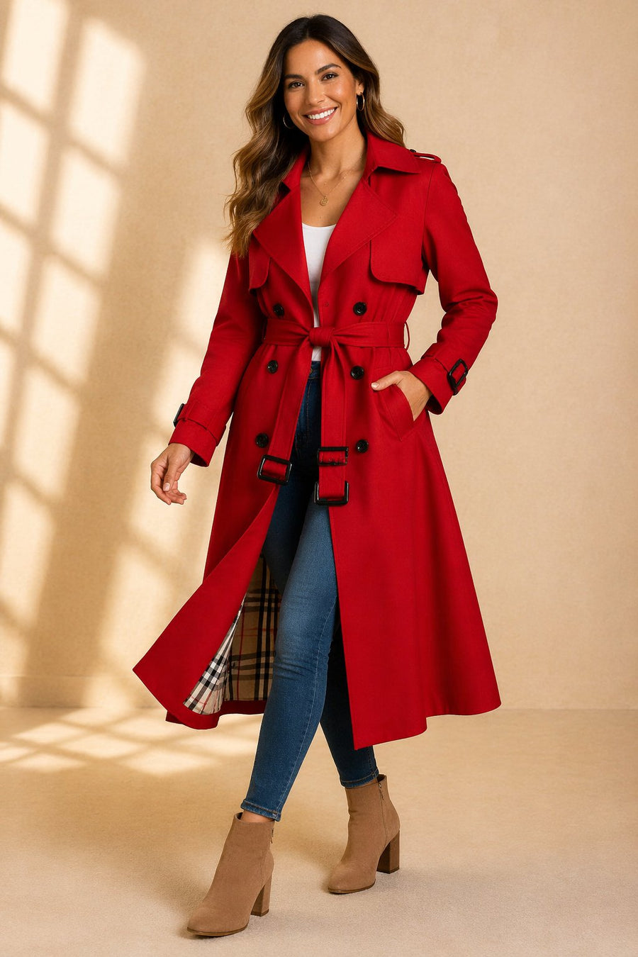 Annabel | Women's Trench Coat – Double-Breasted Belted Long view 6