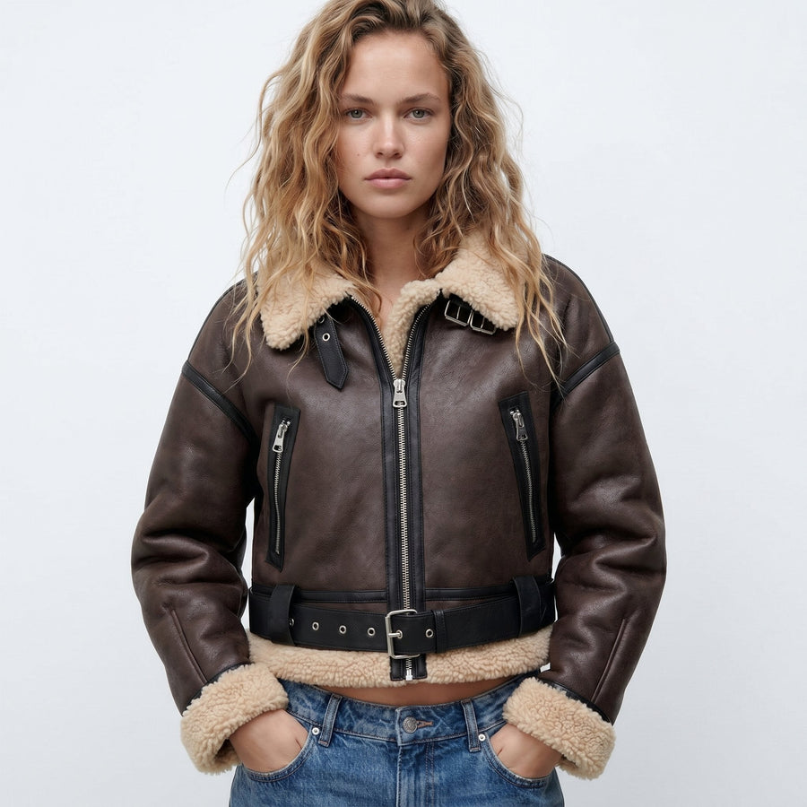 Thea | Women's Shearling Jacket – Double-Sided Bomber view 1