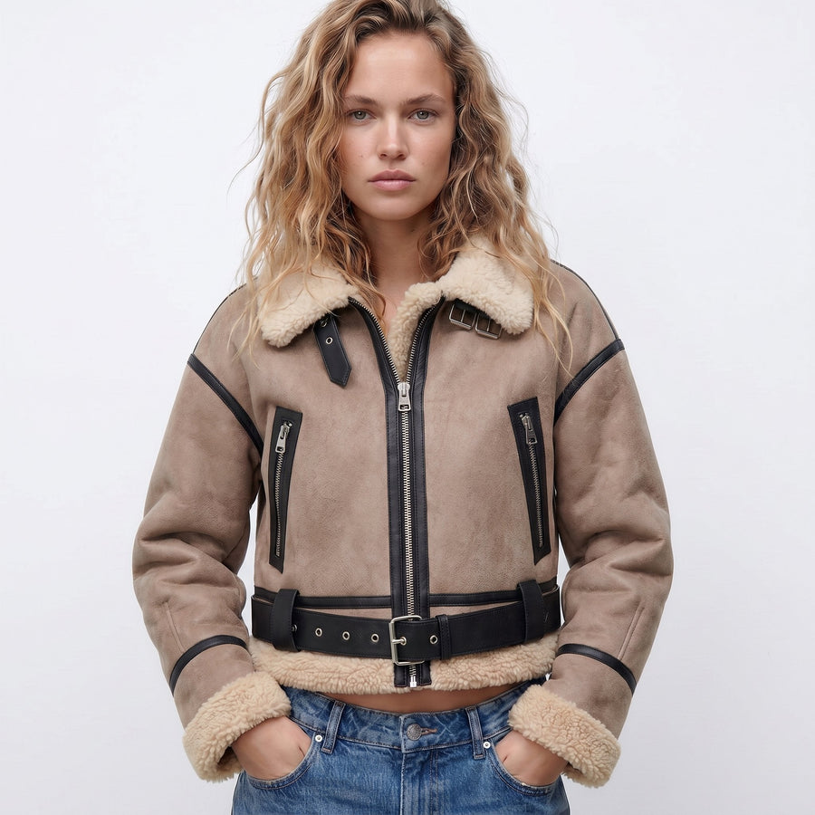 Thea | Women's Shearling Jacket – Double-Sided Bomber view 2