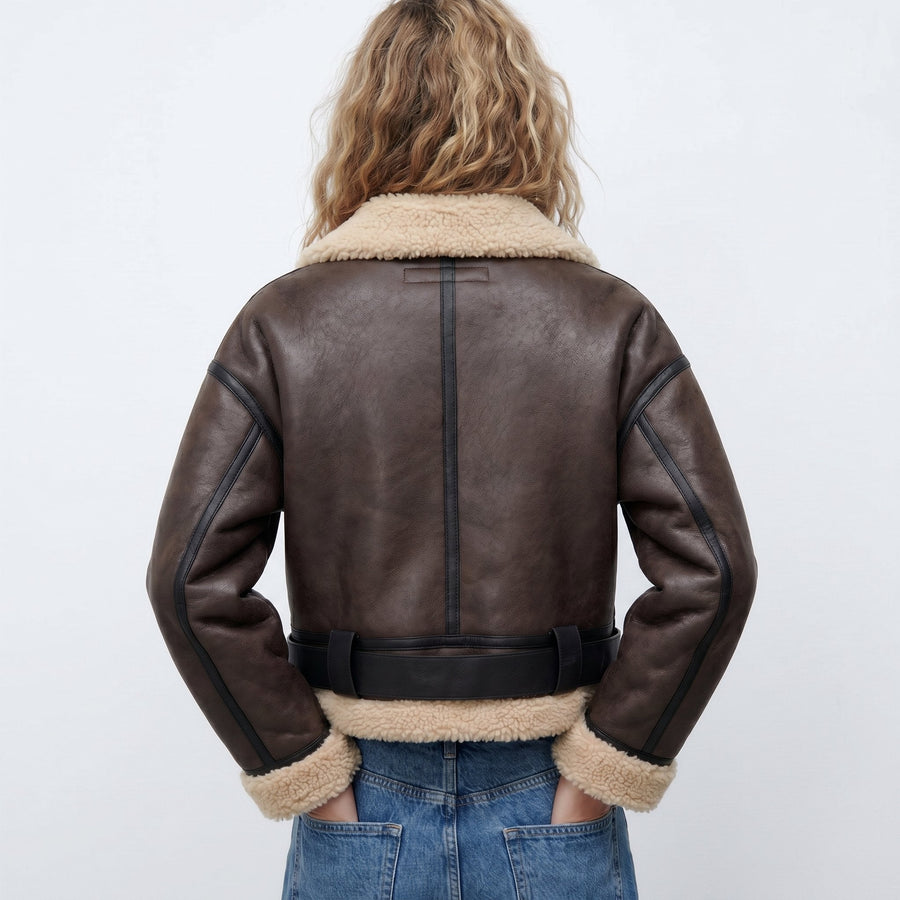 Thea | Women's Shearling Jacket – Double-Sided Bomber view 4