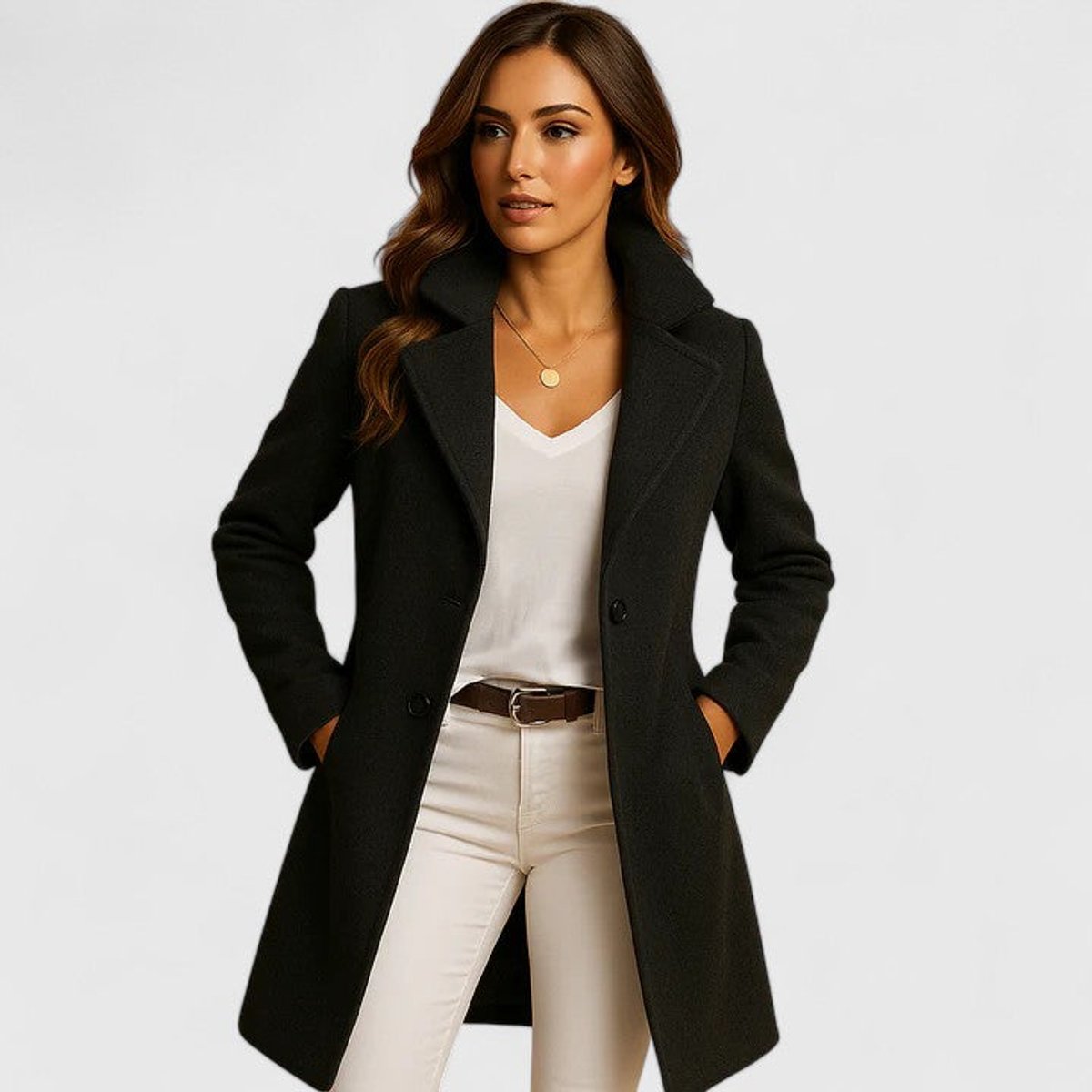 Juliet | Women's Winter Coat – Elegant Long Button-Up Notch Lapel