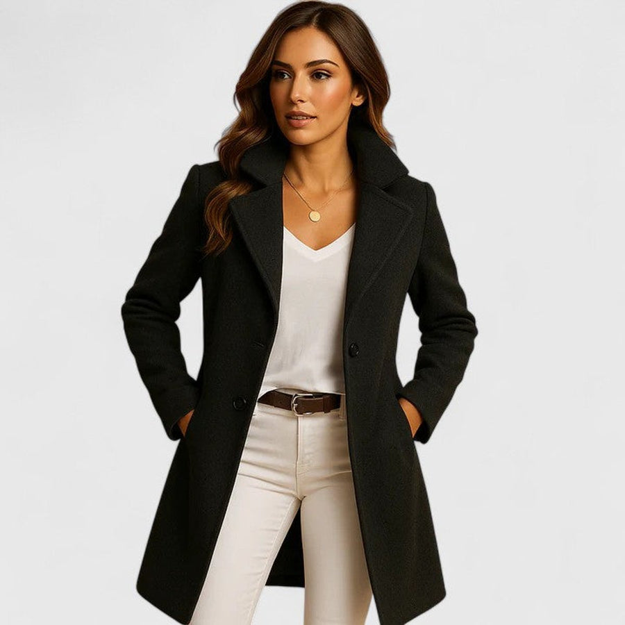 Juliet | Women's Winter Coat – Elegant Long Button-Up Notch Lapel view 2