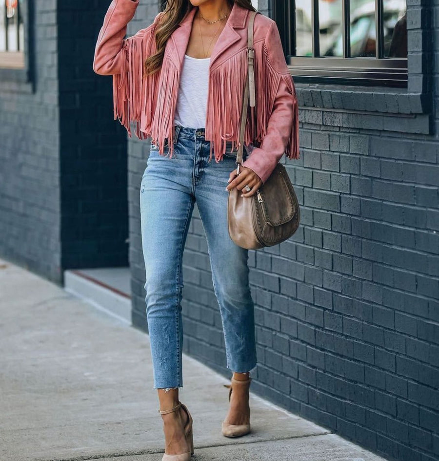 Primrose | Women's Leather Jacket – Fringed Suede Cropped Moto view 3