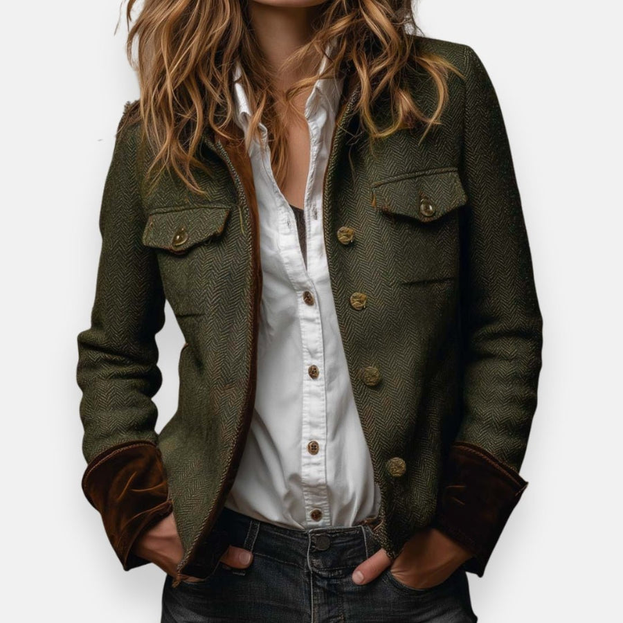 Vivienne | Women's Blazer – Herringbone Structured Button-Front view 1