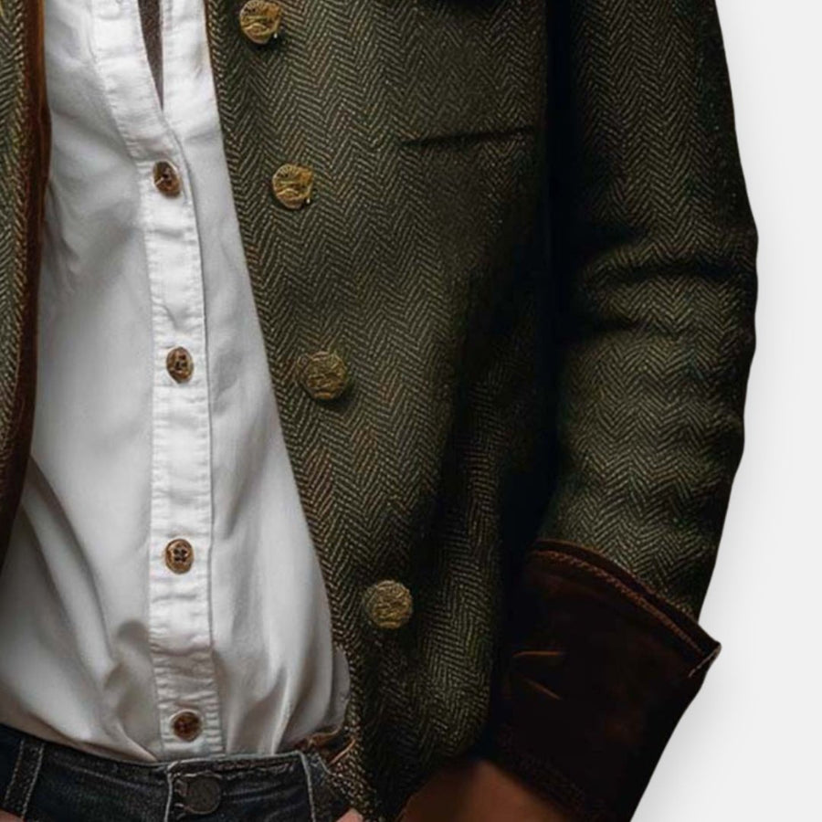 Vivienne | Women's Blazer – Herringbone Structured Button-Front view 2
