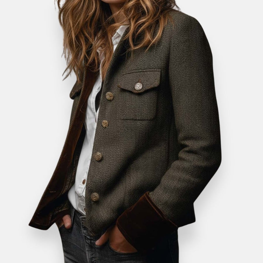 Vivienne | Women's Blazer – Herringbone Structured Button-Front view 3