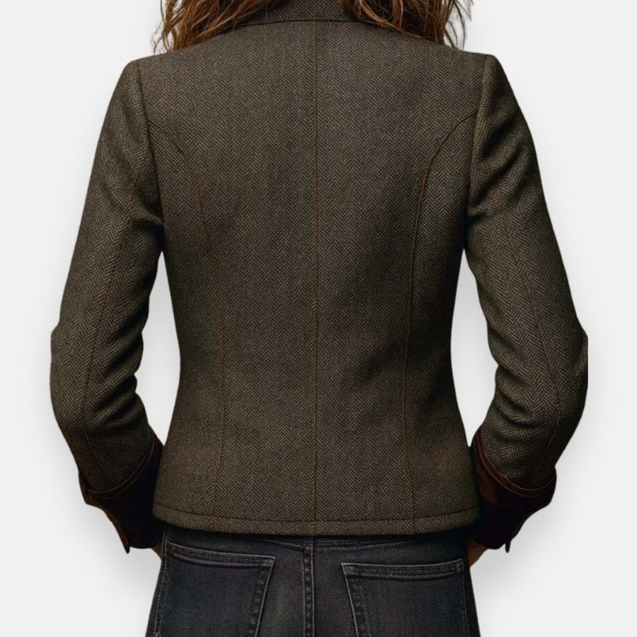 Vivienne | Women's Blazer – Herringbone Structured Button-Front view 4