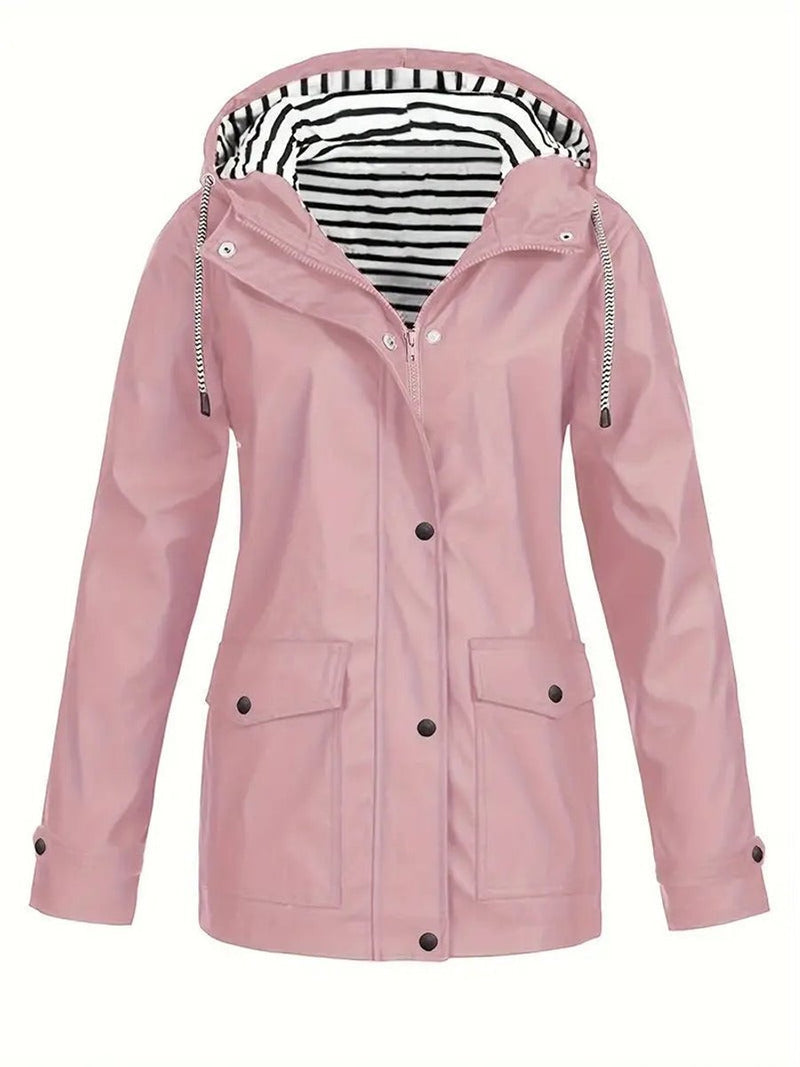 Elspeth | Women's Rain Jacket – Hooded Striped-Lined Raincoat, Plus Size