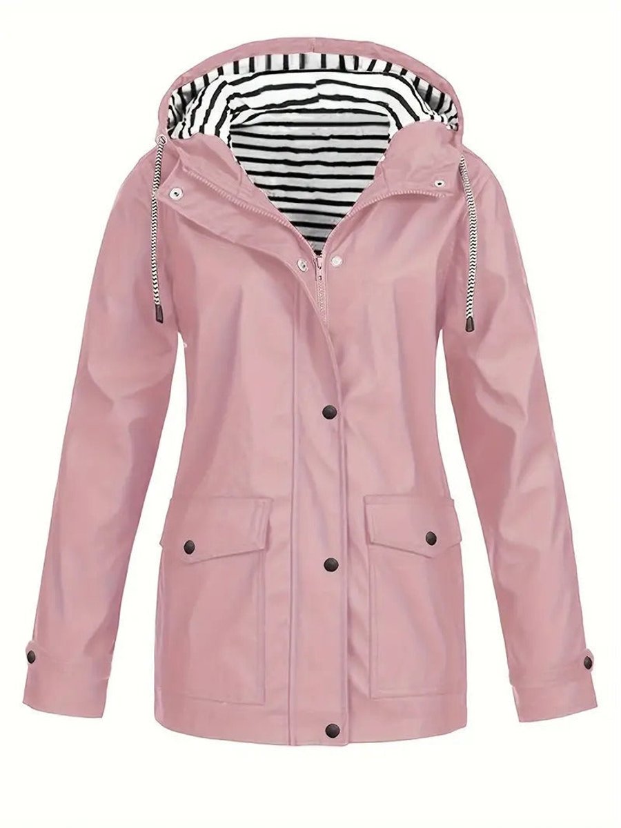 Elspeth | Women's Rain Jacket – Hooded Striped-Lined Raincoat, Plus Size view 1