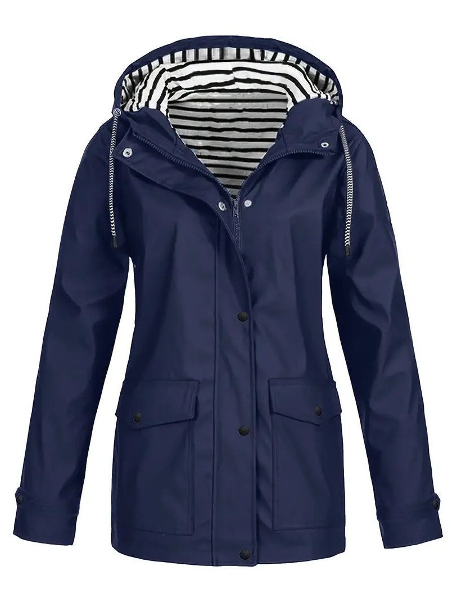 Elspeth | Women's Rain Jacket – Hooded Striped-Lined Raincoat, Plus Size view 4