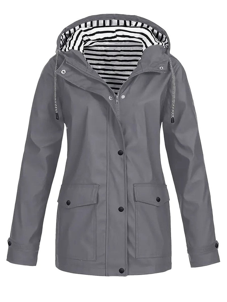 Elspeth | Women's Rain Jacket – Hooded Striped-Lined Raincoat, Plus Size view 5