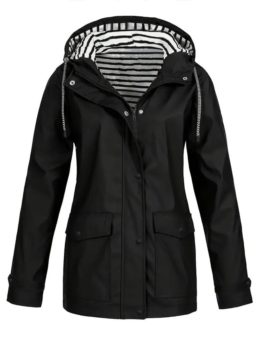 Elspeth | Women's Rain Jacket – Hooded Striped-Lined Raincoat, Plus Size