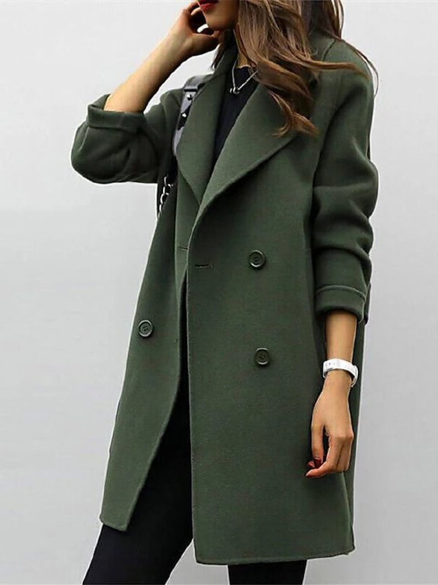 Jemima | Women's Winter Coat – Double-Breasted Long Wool-Blend Oversized