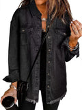 Margot | Women's Denim Jacket – Oversized Longline Frayed Hem
