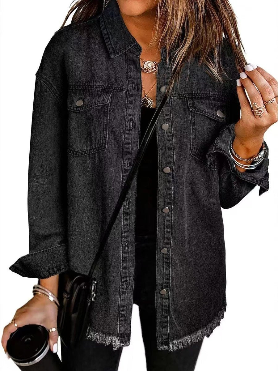 Margot | Women's Denim Jacket – Oversized Longline Frayed Hem