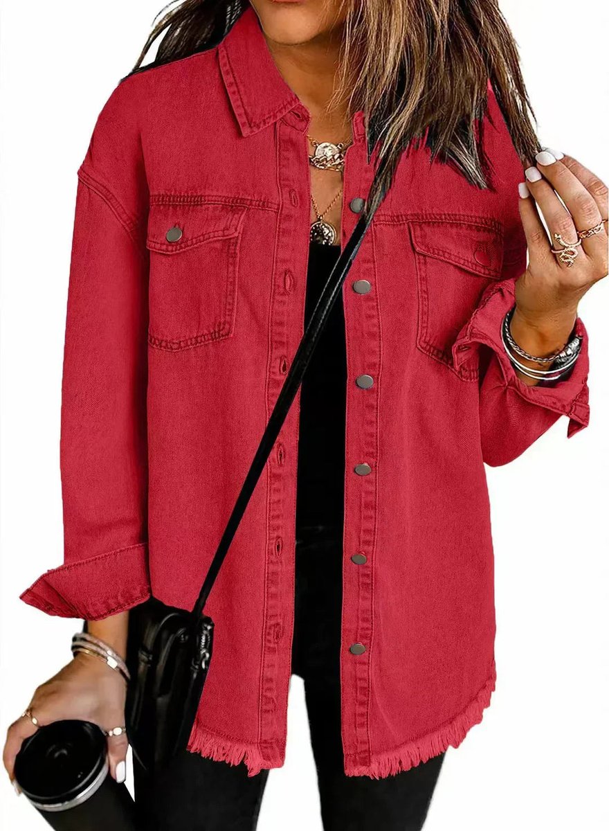Margot | Women's Denim Jacket – Oversized Longline Frayed Hem view 8