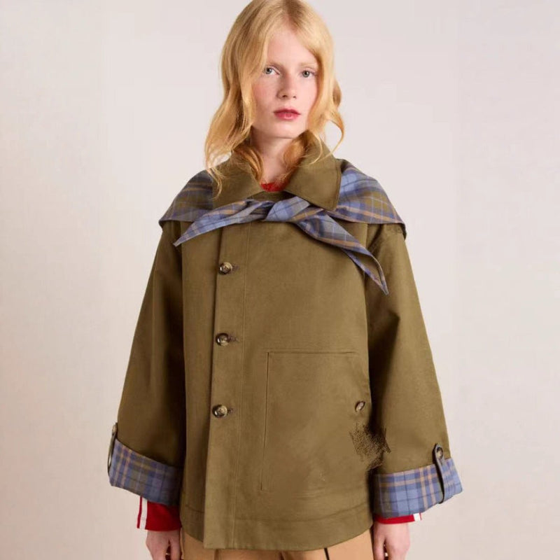 Sophia | Women's Trench Coat – Oversized Double-Breasted Tartan-Lined Collar
