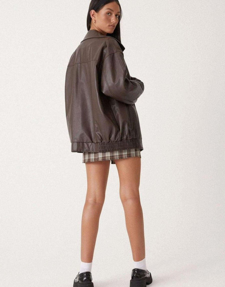Sybil | Women's Bomber Jacket – Oversized Faux Leather Zip-Up view 4