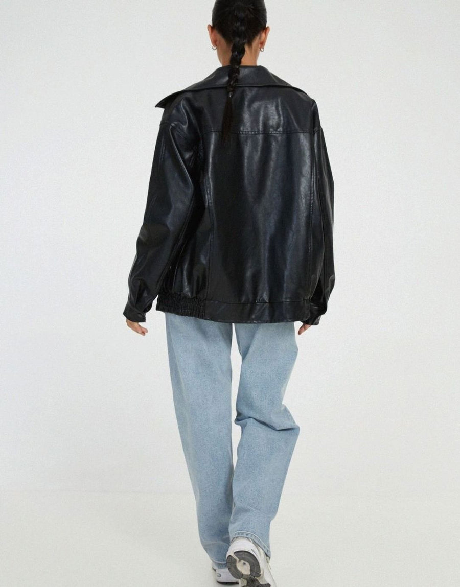 Sybil | Women's Bomber Jacket – Oversized Faux Leather Zip-Up view 6