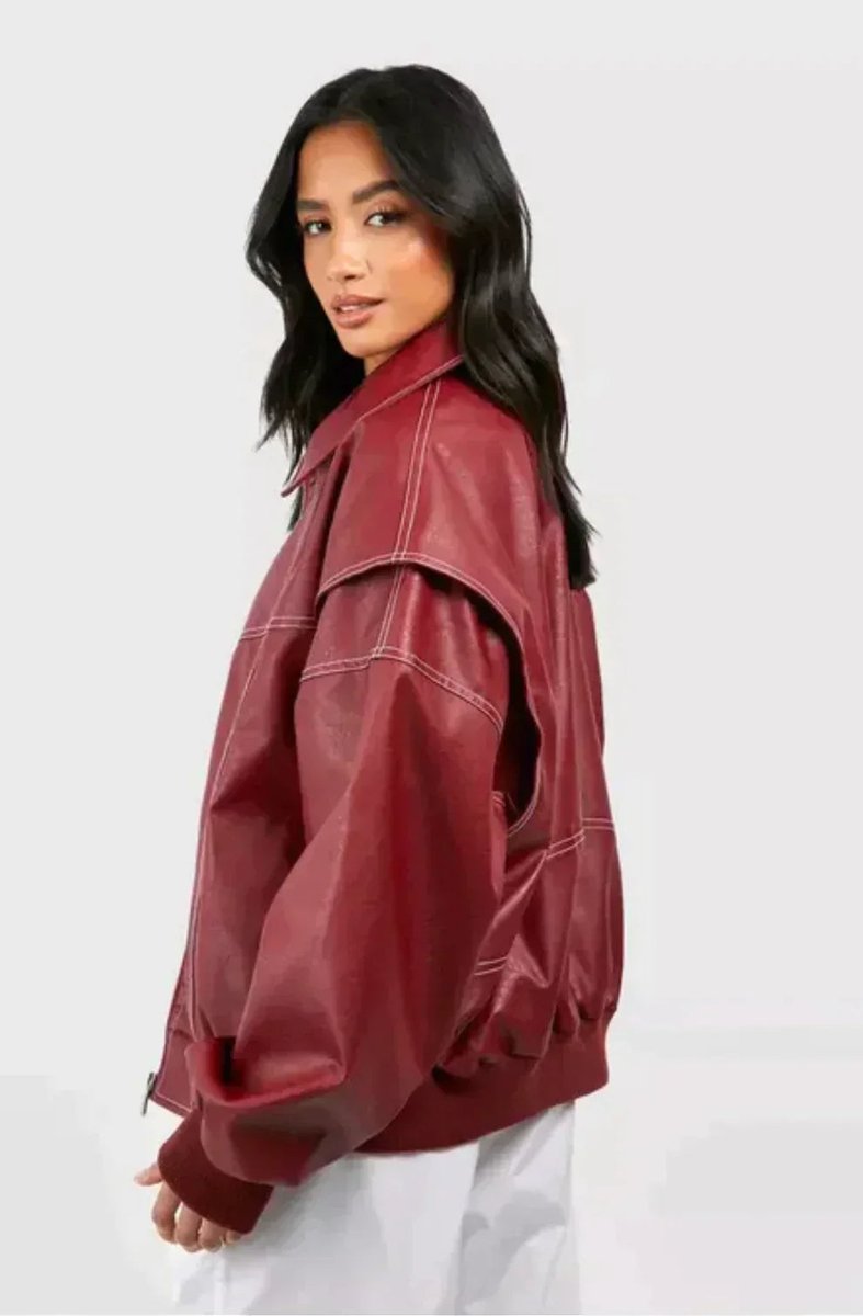 Kate | Women's Quilted Jacket – Oversized Contrast Stitch Bomber view 5